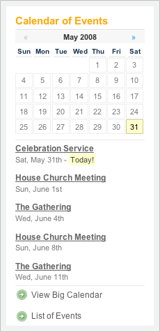 Website Calendar Screen Shot